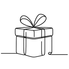A gift box with a ribbon on top. The box is white and black. The ribbon is tied in a bow