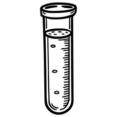 A glass tube with a black and white drawing of a ruler inside. The tube is empty. The tube is drawn in a very simple and clean style