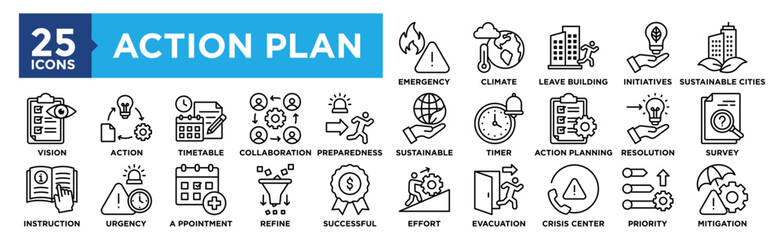 Action Plan icon collection set. Containing design strategy, plan, business, success, management