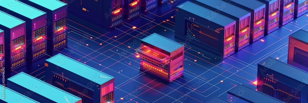 Poster abstract server room concept with glowing servers, data center, cloud computing.