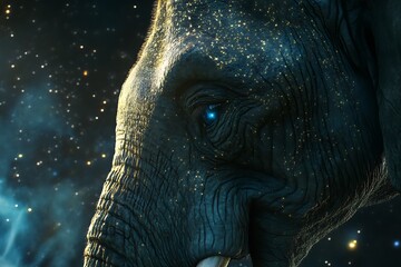 A cosmic elephant with a starry backdrop, symbolizing wonder and connection to the universe.