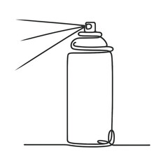 A spray can is shown in a black and white drawing. The spray can is empty and has a white label on it
