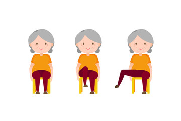 Illustration old woman exercise - Seated Leg Up Extension