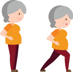 Illustration old woman exercise - Step Forward and Flexion