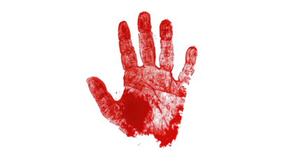 A vibrant red handprint made with paint and ink