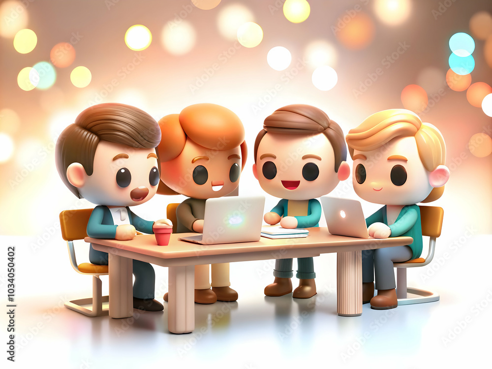 Poster abstract bokeh background illustrating team collaboration in a creative workspace with copy space fo