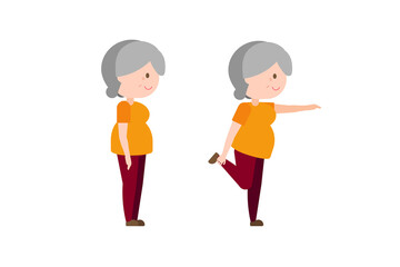 Illustration old woman exercise -  Leg Backward Fold and Hold
