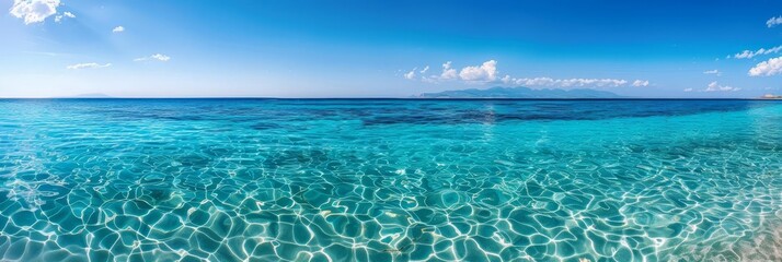 Fototapeta premium Crystal clear turquoise water with ripples and sun reflections on a sunny day.