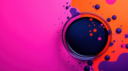 Obraz premium Microscopic view of colorful cells in a Petri dish under a microscope with copy space