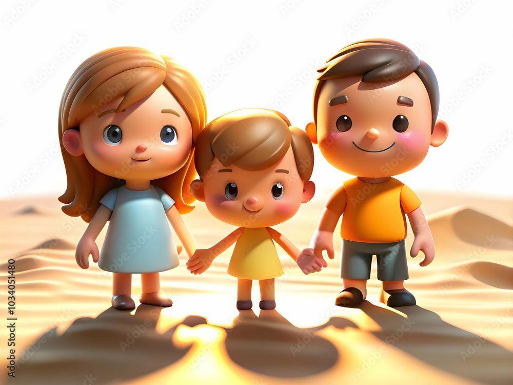 Poster macro of family shadows on the sand: a creative close-up image of a family holding hands on the beac