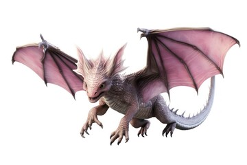 Flying baby dragon animal mythical creature white background.