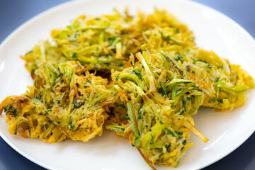 Rice croquette with leek, zucchini, fried vegetables
