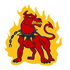 Vector Illustration of Demonic Dog in Flames Cartoon