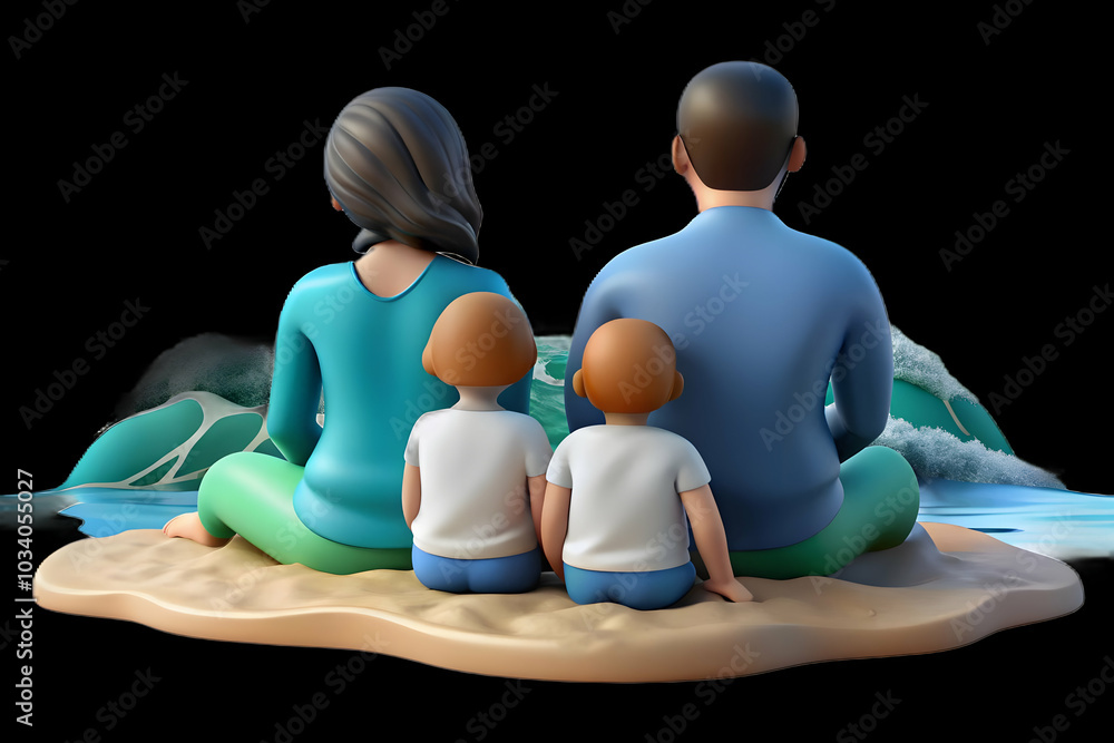 Aufkleber glossy background of a family together on the beach watching waves - peaceful scene evoking unity an