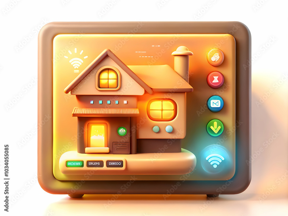 Poster close up of futuristic smart home control panel with interactive holographic interface showcasing ad