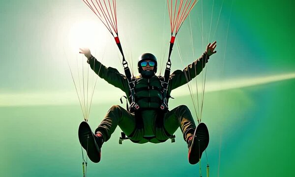 A Skydiver With Open Arms Descending Against a Green Screen