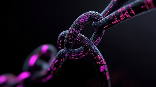 Digital abstract of interconnected glowing chains in vibrant colors.