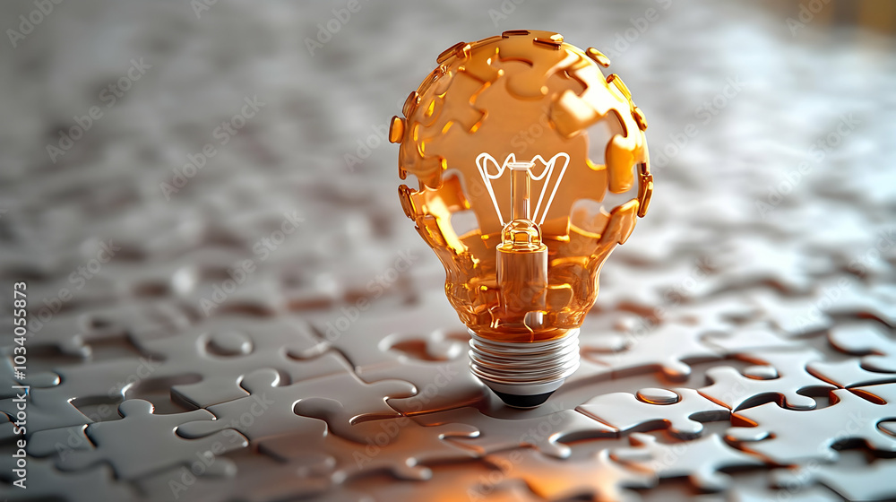 Poster 3d puzzle piece and lightbulb icon: vector illustration of problem solving and innovation in esg bus