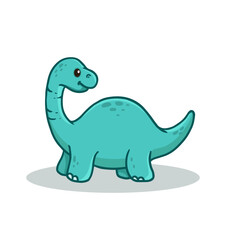 Cute cartoon dinosaur isolated on white. Dino character in flat style for children. Funny blue dino for cards, magazins, banners. Vector illustration