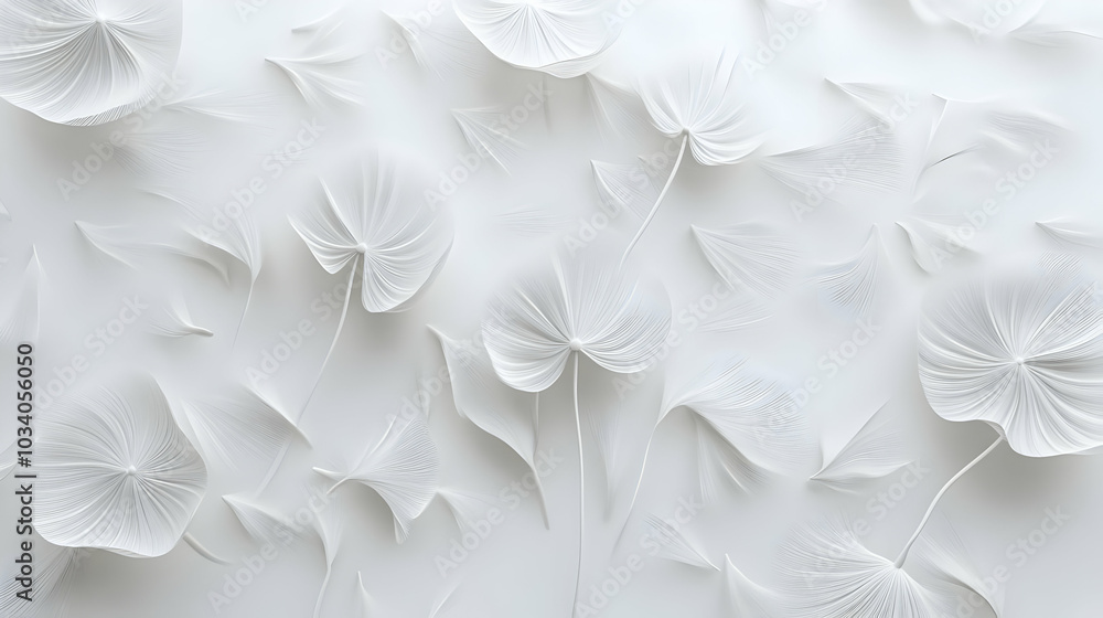 Poster 3d white dandelion seed tile seamless pattern - minimalist floating seeds symbolizing letting go for
