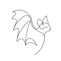 A bat with a bow on its head. The bat is drawn in a very simple way, with only the outline of the wings and body visible. The bow on the bat's head adds a touch of whimsy and playfulness to the image