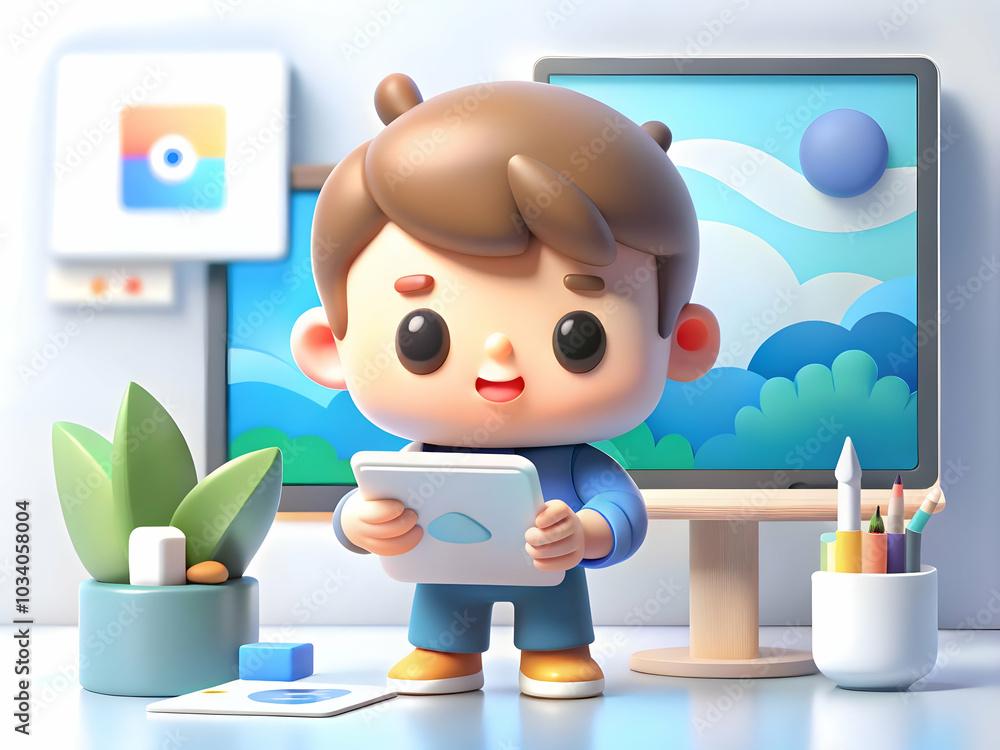 Poster soft abstract background featuring a freelancer working on laptop in a cozy environment - serene and