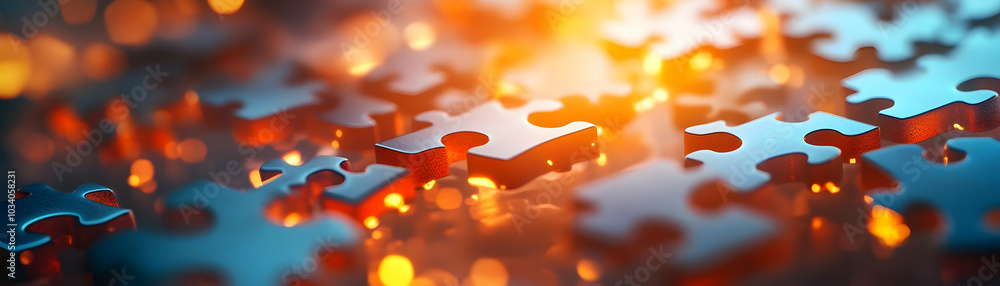 Aufkleber abstract puzzle pieces interconnecting with bokeh: soft focus on compromise and community growth in 