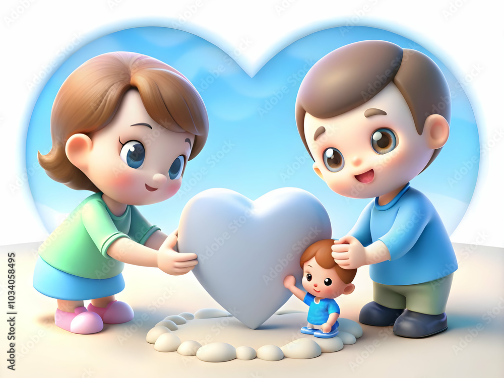Aufkleber macro close-up of family hands drawing a heart in sand - symbolizing love and unity with ample copy 