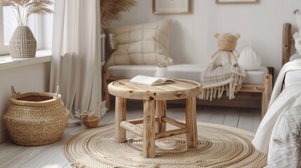 Mockup minimalist children's room. 3d render interior background