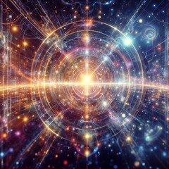Obraz premium Abstract cosmic background with vibrant colors and glowing particles representing the universe