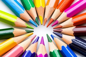 Fototapeta premium flat lay of colorful pencils