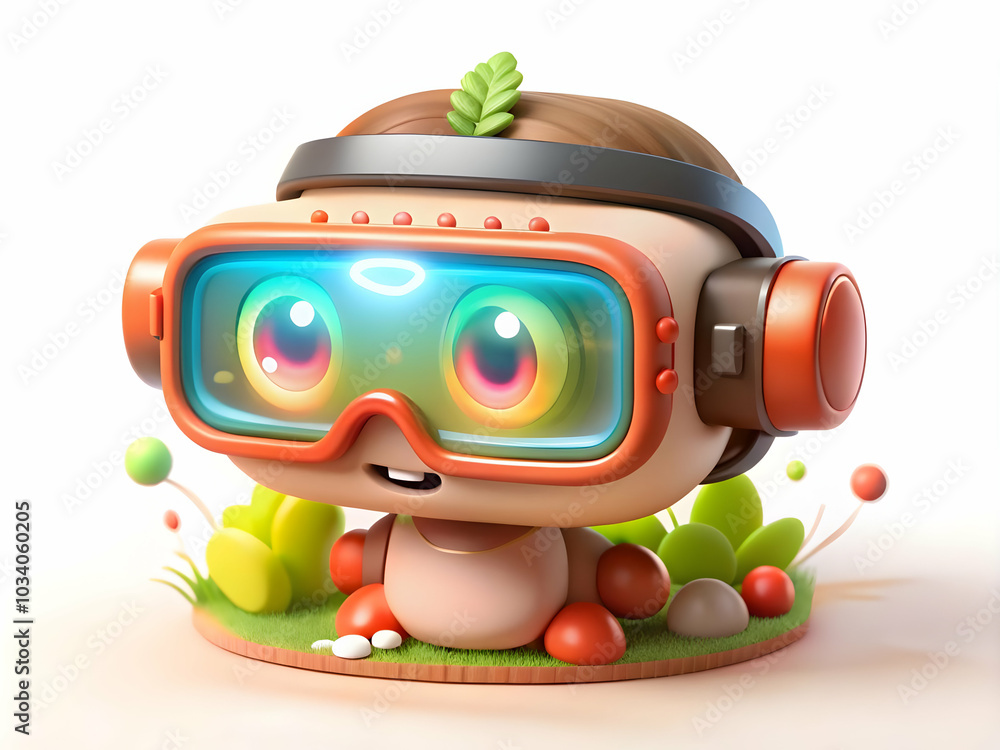 Poster macro close-up of futuristic virtual reality headset with led indicators - detailed shot showcasing 