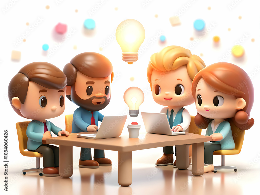 Aufkleber innovative team brainstorming concept: diverse professionals generating unique ideas in a modern off