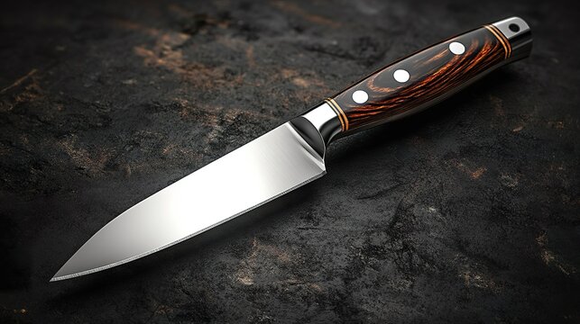 Professional Chef's Knife with Dark Wooden Handle: A Sleek and Durable Tool for Precision Cutting