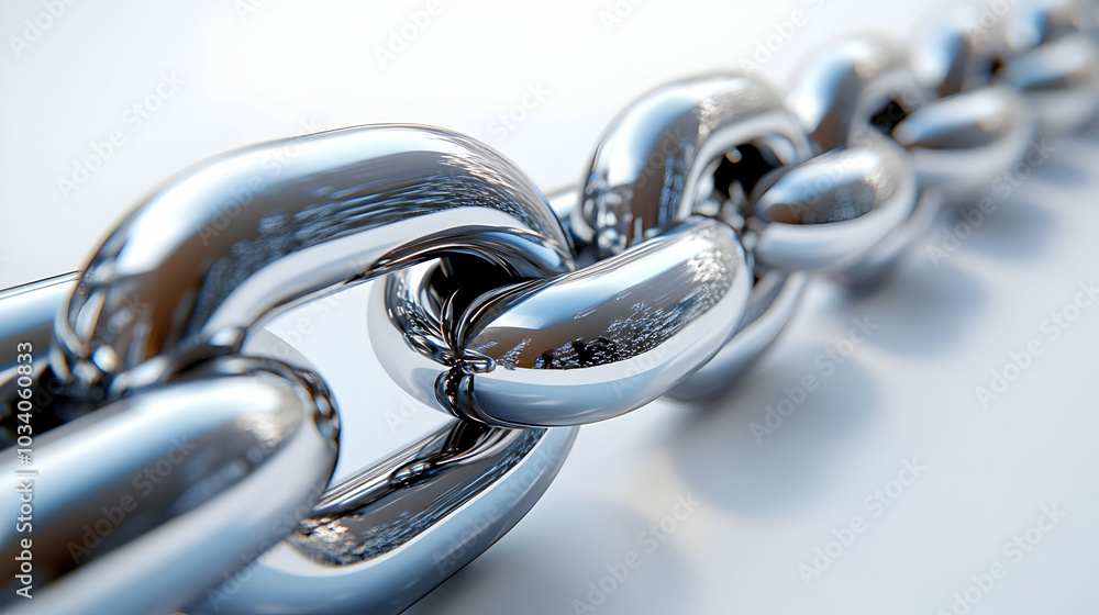 Poster 3d glossy chain links connected on white background symbolizing strength and collaboration in esg bu