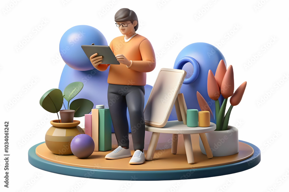 Poster soft abstract background illustrating a freelancer working on laptop in a cozy environment - serene 