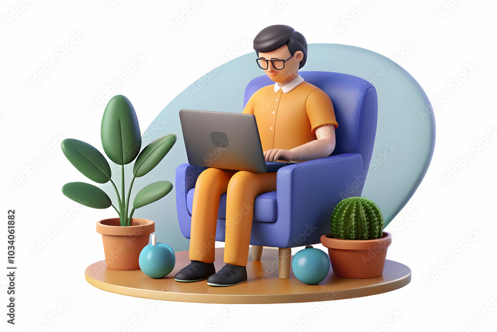 Poster soft abstract background featuring a freelancer working on a laptop in a cozy environment - perfect 