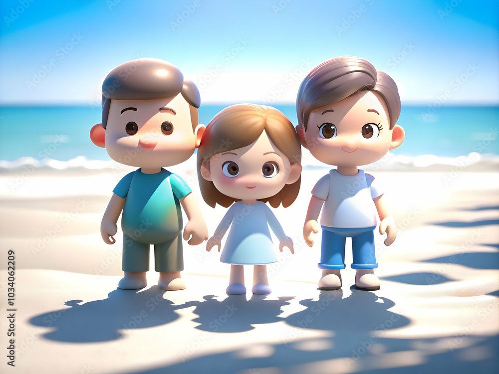 Aufkleber macro family shadows on the sand: close-up image of family holding hands on beach, symbolizing unity