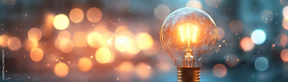 Poster bokeh lightbulb symbolizing innovation: glowing ideas in esg negotiations with soft background