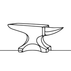 A black and white drawing of a hammer and anvil. The hammer is on the left side of the image and the anvil is on the right side. The image has a simple and straightforward design