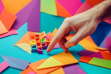 Hand Interacting with Colorful Geometric Shapes