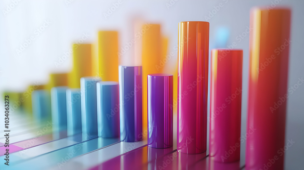 Poster 3d holographic voter turnout graph concept - wide shot of increasing percentages with glowing data p