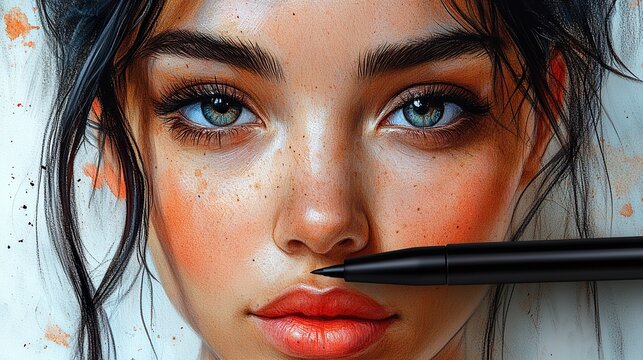 Premium Digital women face Drawing with Sleek Stylus: Unleash Your Artistic Vision