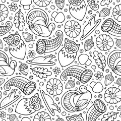 Cartoon cute hand drawn Thanksgiving seamless pattern.