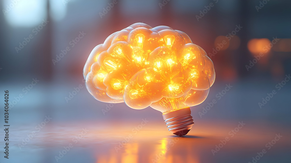 Poster 3d bokeh light bulbs creating brain shape concept � innovative thinking in esg negotiations with glo