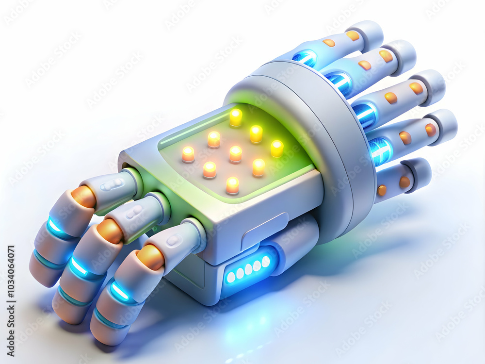 Poster macro shot of futuristic robotics hand with led lights | showcase advanced technology and design wit