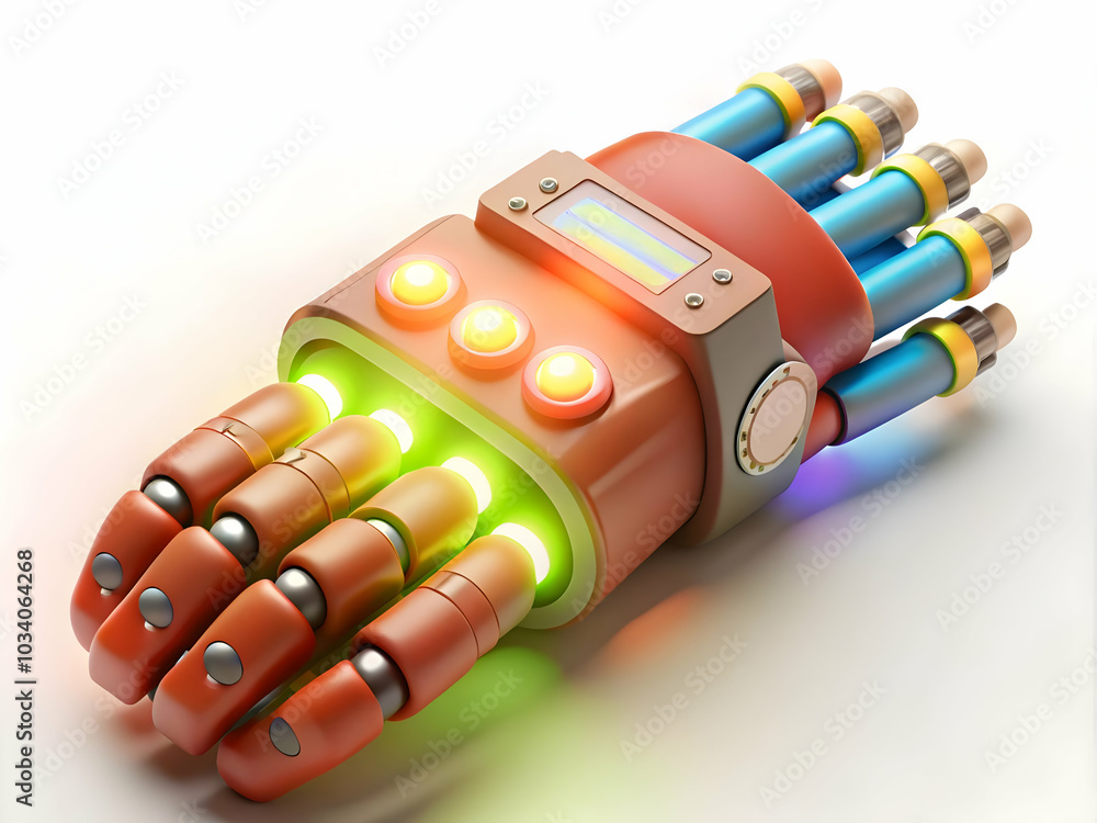 Poster macro shot of futuristic robotics hand with led lights - showcase a detailed close-up of high-tech r