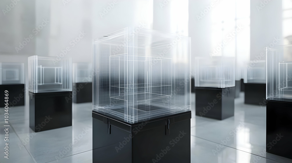 Poster 3d ballot box x-ray vision: minimalist design showcasing inside mechanisms, secure election integrit