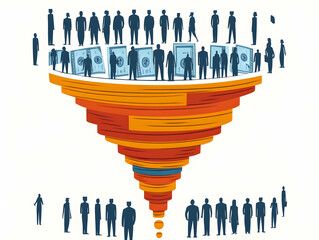 Flat Campaign Funding Funnel Concept: Vector Illustration of Funding Sources Flowing into Candidate Silhouette - Business Growth & Analysis Made Easy