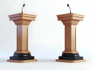 Flat Soft Focus Illustration of Empty Debate Podiums in Subtle Lighting - Anticipation of Political Discourse in Smart Business Tone